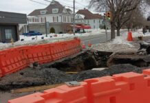 
			
				                                Repair work on Delaware Avenue in West Pittston, where the water main break occurred, continues on Wednesday.
                                 Margaret Roarty | Times Leader

			
		