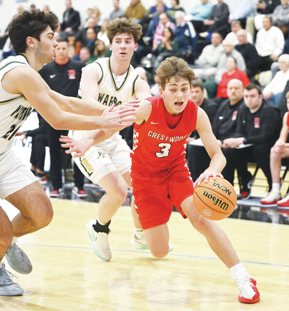 132131933_web1_WA-Crestwood-BBskbl-3
Crestwoods Miles Metz (3) drives the baseline against Wyoming Areas Bruno Pizzano.
Tony Callaio | For Times Leader