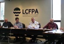 
			
				                                Luzerne County Flood Protection Authority Executive Director Laura Holbrook, at right, answers questions during Tuesdays authority board meeting. The board members, from left, are: Keith Moss, Vice Chairman William Hardwick, Chairman Dominic Yannuzzi, Jay Delaney, and John Maday.
                                 Jennifer Learn-Andes | Times Leader

			
		