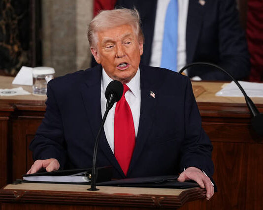 
			
				                                President Donald Trump delivers the State of the Union address to a joint session of Congress in the House chamber at the U.S. Capitol in Washington, Tuesday, Feb. 24, 2026.
 
			
		