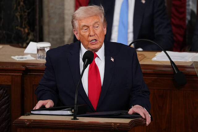 132164758_web1_132161504-9ed51c0c40c343a685a3cef6ae756dad
President Donald Trump delivers the State of the Union address to a joint session of Congress in the House chamber at the U.S. Capitol in Washington, Tuesday, Feb. 24, 2026.