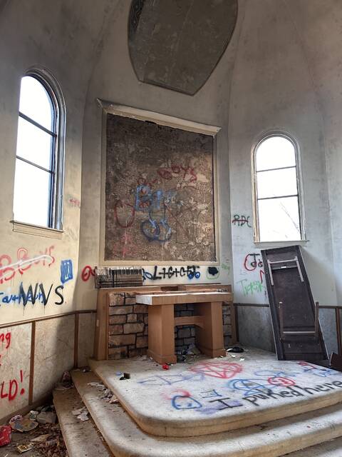 <p>Damage includes evidence of past fires inside the former St. Anthony’s Church campus in Larksville, which is slated for demolition to make way for the new regional police headquarters.</p>
<p>Courtesy of West Side Regional Police Department</p>