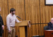 
			
				                                West Side Regional Police Chief Joseph Coffay and consultant Ted Ritsick appeared before Luzerne County Council on Tuesday to request $300,000 in county funding to demolish the vacant former St. Anthonys Church campus in Larksville so the site can house the future department headquarters. County Councilman Steve Coslett is seated at the right.
                                 Jennifer Learn-Andes | Times Leader

			
		