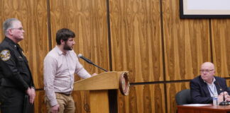 
			
				                                West Side Regional Police Chief Joseph Coffay and consultant Ted Ritsick appeared before Luzerne County Council on Tuesday to request $300,000 in county funding to demolish the vacant former St. Anthonys Church campus in Larksville so the site can house the future department headquarters. County Councilman Steve Coslett is seated at the right.
                                 Jennifer Learn-Andes | Times Leader

			
		