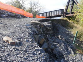 
			
				                                Luzerne Countys Flood Protection Authority board approved a contract Tuesday to address this erosion inching toward part of the Wyoming Valley Levee system flood wall along Riverside Drive in Wilkes-Barre. The flood wall is behind the orange netting.
                                 Times Leader File Photo

			
		
