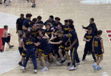 Old Forge downs Delone, United
Old Forge players celebrate their come-from-behind victory in the state quarterfinals March 14 at Pottsvilles Martz Hall.
Tom Robinson | For Sunday Dispatch