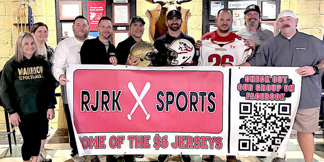 132216619_web1_2025-PA-WA-Fundraiser
Representatives of Pittston Area, Wyoming Area, and RJRK Sports gather after a successful fundraising drive. From right: Melia Bohn (WA Football Booster Club), Hillary Lynch (WA Football Booster Club), Rob Lopata (RJRK Sports), Mike Kivak (RJRK Sports), Lou Ciampi (WA Football Alumni Assoc.), Geoff Baumes (PA Football Booster Club), Tommy Wysokinski (PA Football Alumni, co-chair), Rich Musinski (WA Football Alumni and current coach), Ricky Joseph (RJRK Sports).
Submitted photo