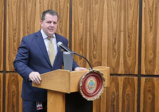 132227780_web1_da
Luzerne County District Attorney Sam Sanguedolce prepares to deliver his annual report to County Council in the courthouse on Tuesday.
Jennifer Learn-Andes | Times Leader
