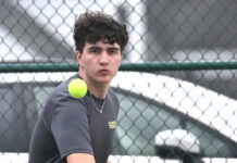 
			
				                                Wyoming Area number 1 singles player, senior Joseph Allegrucci returns a serve from MMIs Max Blieiler serve at West Pittston courts.
                                 Tony Callaio | For Sunday Dispatch

			
		