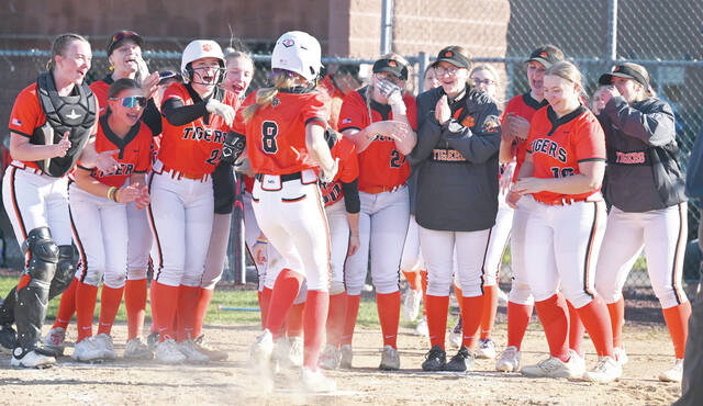 132264309_web1_PA-Tunkhannock-Stbl-4
Tunkhannocks Michaela Howell (8) helped her own cause by hitting a solo home run in the fourth inning.
Tony Callaio | For Times Leader