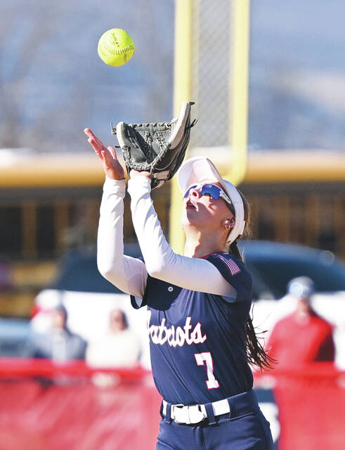 <p>Pittston Area second baseman Lili Hintze battles the sun catching a popup from Tunkhannock’s Addisyn Waterman.</p>
<p>Tony Callaio | For Times Leader</p>