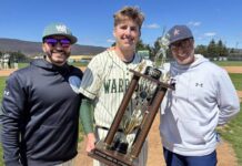 
			
				                                Wyoming Area winning pitcher Ryan Nemschick was chosen as the game MVP in defeating cross-town rival Pittston Area. Shown are Rob Lemoncelli, left, Wyoming Area head coach, Nemschick, and Paul Zaffuto, Pittston Area head coach.
                                 Tony Callaio | For Sunday Dispatch

			
		