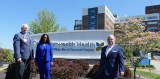 
			
				                                As Wilkes-Barre General Hospital nears a 90-day milestone under new ownership, the facilitys leadership spoke about its progress Monday. From left are: Commonwealth Health President Michael Clark, Tenor Health Foundation Chief Executive Officer Radha Savitala, and Commonwealth Health Vice President of Clinical Services Patrick Conaboy.
                                 Jennifer Learn-Andes | Times Leader

			
		