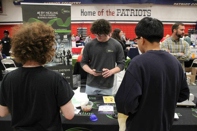 <p>Kevin Jombe, a senior at Pittston Area High School, speaks to other students about Nexline Communications, where he is an intern.</p>
<p>Sydney Allabaugh | Sunday Dispatch</p>