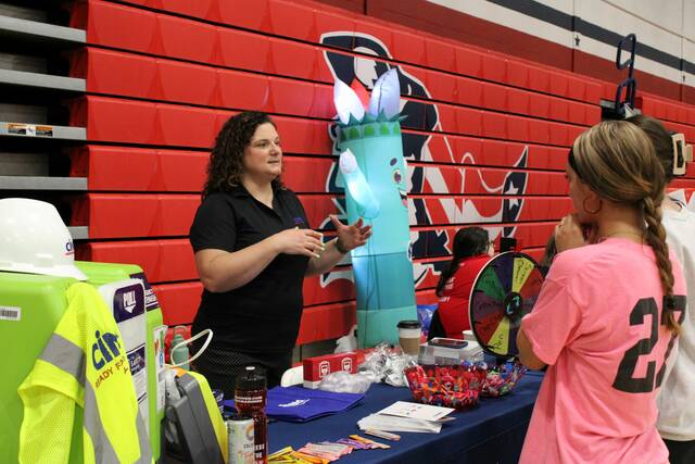 <p>Tara Holly, a service manager for Cintas, speaks with students at Pittston Area High School during Career Exploration Day.</p>
<p>Sydney Allabaugh | Sunday Dispatch</p>