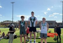 Warriors excel at WVC track championships
Wyoming Areas Luke Kopetchny won the long jump gold medal at Mondays Wyoming Valley Conference Track and Field Championships. His teammate Nicholas Kondrosky (left) took second in the event, and Lake-Lehmans Bodhi Cronin (right) finished third.
Kevin Carroll | Sunday Dispatch