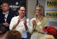 On the first day of the General Election campaign, Cognetti and Shapiro meet with NEPA voters
Gov. Josh Shapiro shows his support for Scranton Mayor Paige Cognetti, who is running for Congress, during Wednesdays campaign event at The Avenue Restaurant and Catering in Wyoming.
Liz Baumeister | Sunday Dispatch