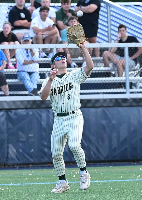 <p>Wyoming Area center fielder Matteo Argenio runs down a flyball in the fifth inning.</p>
<p>Tony Callaio | For Times Leader</p>