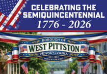 Rec. board selling Semiquincentennial signs
The West Pittston Parks and Recreation Board is selling Semiquincentennial yard signs noting the 250th anniversary of the birth of the United States. According to Gina Malsky of the Rec. Board, the sale of the signs will go to the organization. The sign has been specially designed for the Borough of West Pittston. Signs will be on sale at the West Pittston Borough Building during business hours. Make checks to: West Pittston Borough with Parks and Recreation in the memo line.
Submitted Artwork
