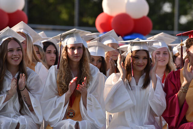 <p>Classmates applaud another during Pittston Area High School’s 2026 commencement ceremony on Friday, June 5.</p>
<p>Liz Baumeister | Sunday Dispatch</p>