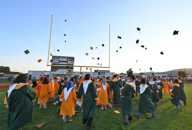 <p>The Wyoming Area Class of 2026 capped off the night with an age-old tradition at the conclusion of graduation at Anthony ‘Jake’ Sobeski Stadium, West Pittston, on Friday evening.</p>
<p>Tony Callaio | For Times Leader</p>