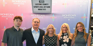 
			
				                                Bree Bednarski, Wyoming, was one of the 10 inductees into the Luzerne County Sports Hall of Fame on Sunday, June 7, at Mohegan Pennsylvania. She is shown with her immediate family, from left: Bret, Joe, Bree, Lyn, and Drew Bednarski. Tony Callaio | For Sunday Dispatch
                                 Tony Callaio | For Sunday Dispatch

			
		