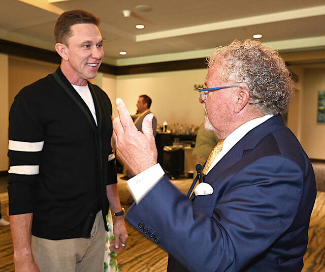 <p>2026 Luzerne County Sports Hall of Fame inductees Bob Sura, left, and Eddie White III, chat before the inductions at Mohegan Pennsylvania on June 7. Tony Callaio | For Sunday Dispatch</p>
<p>Tony Callaio | For Sunday Dispatch</p>
