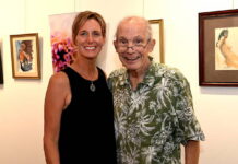 Artists Kroptavich and Bergstrasser hold joint exhibit
Artists Mary Kroptavich and Robert Bergie Bergstrasser stand in front of their joint exhibit at Art e Fekts Gallery in Pittston on Friday evening.
Tony Callaio | For Sunday Dispatch
