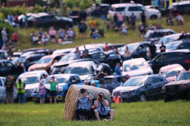 <p>People gather to see the steam locomotive Union Pacific’s Big Boy No. 4014 travel across the Tunkhannock Creek Viaduct in Nicholson on Saturday, as part of a coast-to-coast tour to celebrate America’s 250th anniversary.</p>
<p>AP Photo</p>