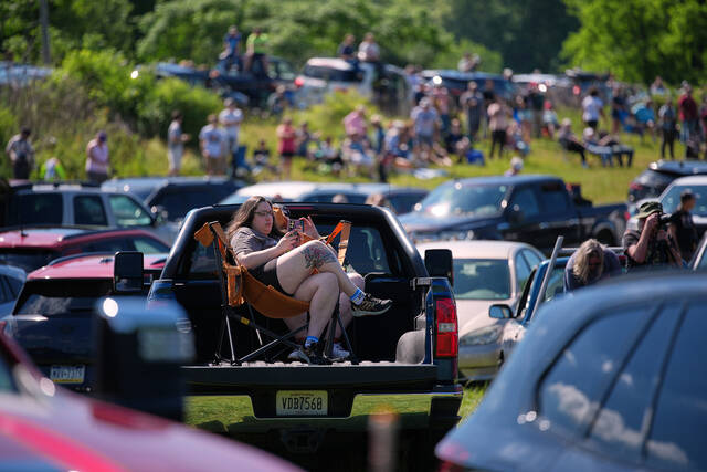 <p>People gather to see the steam locomotive Union Pacific’s Big Boy No. 4014, on the Tunkhannock Creek Viaduct in Nicholson on Saturday, as part of a coast-to-coast tour to celebrate America’s 250th anniversary.</p>
<p>AP Photo</p>