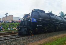 History made: Union Pacific’s Big Boy No. 4014 passes through Pittston Twp.
Union Pacifics Big Boy No. 4014 travels side by side with the Reading & Northern 2102 and makes its way to Pittston Yard last Sunday.
Margaret Roarty | Times Leader