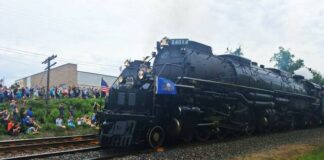 
			
				                                Union Pacifics Big Boy No. 4014 travels side by side with the Reading & Northern 2102 and makes its way to Pittston Yard last Sunday.
                                 Margaret Roarty | Times Leader

			
		