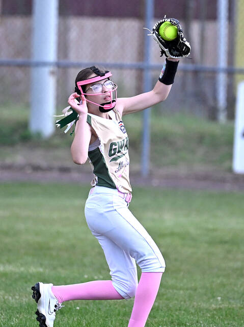 <p>GWA’s second baseman Audrina Ritzena runs down a popup from GPA’s Jerlyne Matta in the first inning Friday.</p>
<p>Tony Callaio | For Times Leader</p>