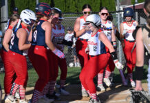 District 31 Major Softball: GPA powers past GWA
GPAs Emilia Steele (12) pounces on home plate after smacking a two-run homer over the left field fence against GWA on Friday night.
Tony Callaio | For Sunday Dispatch