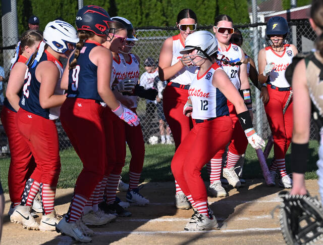 132440585_web1_GPA-GWA-sftbl-1
GPAs Emilia Steele (12) pounces on home plate after smacking a two-run homer over the left field fence against GWA on Friday night.
Tony Callaio | For Sunday Dispatch