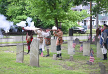 
			
				                                An honor guard from the 24th Connecticut Militia Regiment Revolutionary War Reenactors fired off a volley to honor Benjamin and Stuckley Harding, two brothers murdered on June 30, 1778, just two days before the Battle of Wyoming.
                                 Tony Callaio | For Times Leader

			
		