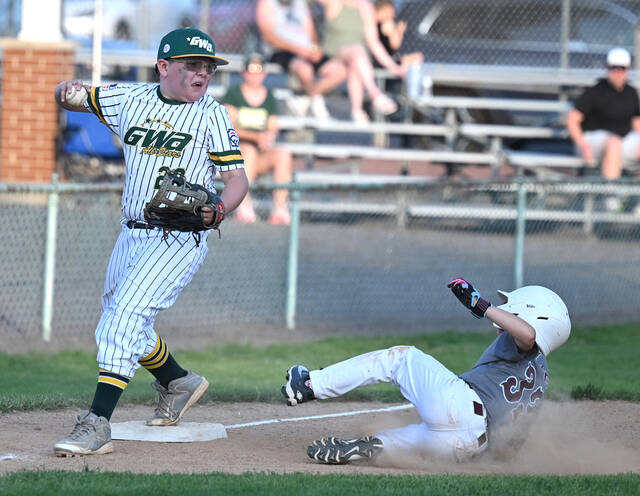 <p>GWA’s Sam Houston (20) forces out KFF’s Jacob Wren (33) at 3rd base at West Pittston Little League on Tuesday evening. Tony Callaio</p>
<p>Tony Callaio | For Sunday Dispatch</p>