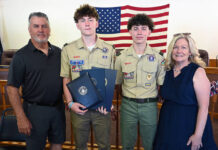 Eagle Scout Connor Pribula honored at Exeter Boro 250 celebration
Eagle Scout Connor Pribula (holding proclamations) stands with his parents, PJ and Lisa, along with his brother, Blake, at the conclusion of a ceremony to honor him on his Eagle badge project.
Tony Callaio | For Sunday Dispatch